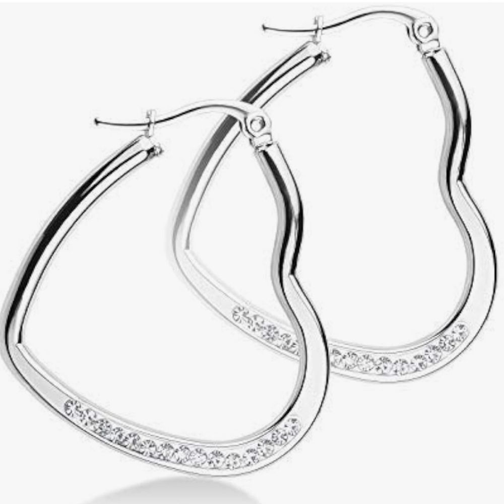 Trendy 45mm Heart Hoop Earrings with Simulated Diamond Gems